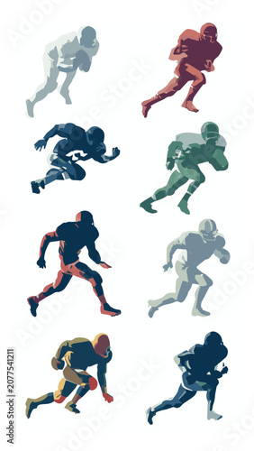 Set of dynamic running silhouettes in various colors for sports and fitness themes