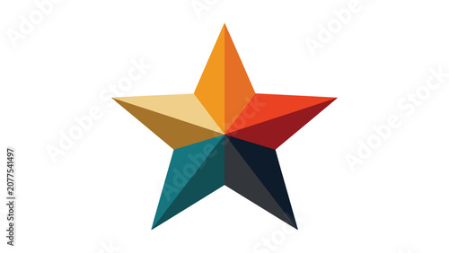 Colorful Five-Pointed Star with Shadow on Black Background