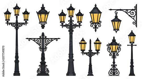 Vintage Street Lights Collection: Victorian Lampposts, Ornate Lamp Posts, Old Fashioned Lighting