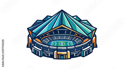 Modern Stadium Arena with Geometric Roof Design, Sports Venue Illustration