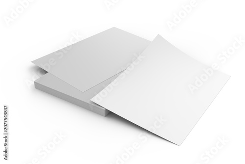 Blank A4 paper flyer mockup on a stacked paper base on background. Realistic stationery template ideas for presentations poster, flyer, brochure, branding showcases, postcard, letter or invitation
