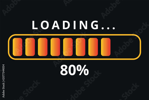 Vector illustration of orange gradient loading bar isolated on gray background for websites and graphic resources. Loading bar 80% loaded.