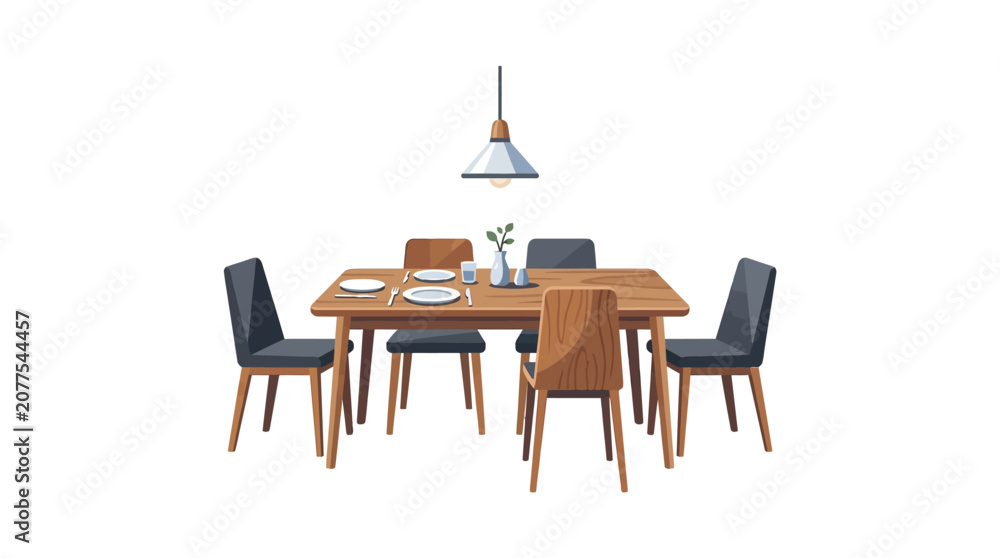 Fototapeta premium Modern wooden dining table with chairs.