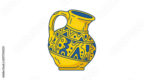 Photos Ethnic Patterned Ceramic Pitcher, Traditional Pottery Jug with Blue Designs