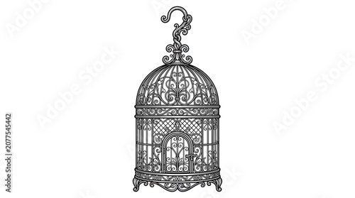 фотографія Ornate Vintage Birdcage Illustration - Antique Decorative Metal Cage