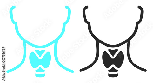 Medical illustration of human thyroid gland in neck anatomy icon set on transparent background