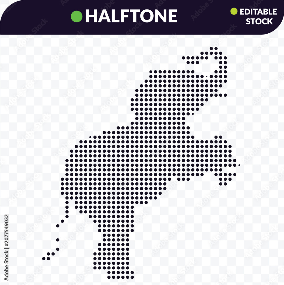 Obraz premium Black halftone elephant silhouette made of dots isolated on a simple clean background