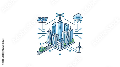 Smart City Infrastructure Concept with Sustainable Technology and Connectivity