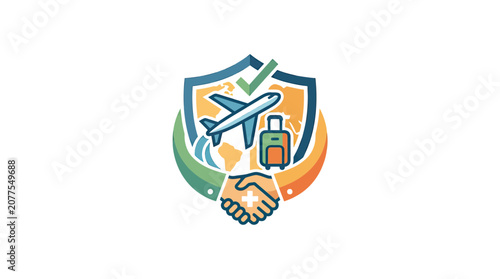 Travel Insurance Protection Concept Icon with Handshake and Airplane
