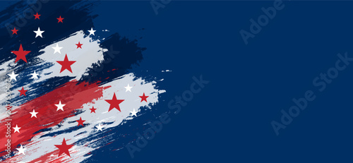 Abstract American Flag Paint Splatter Banner on Blue Background