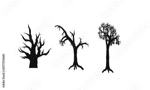 Leafless Dead Tree Silhouette Set Black Vector Collection