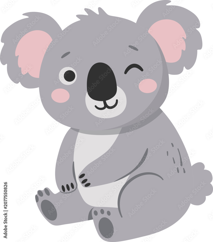 Naklejka premium Koala Sitting Winking Cute Cartoon Illustration