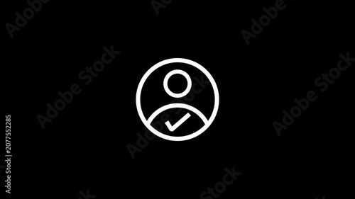 White user profile icon with a checkmark in a circle on a black background person symbol