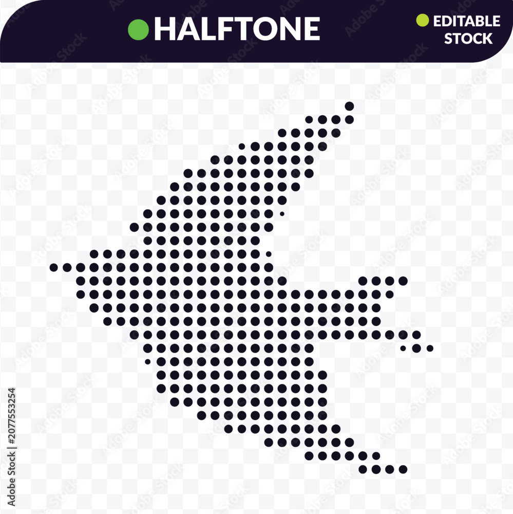 Obraz premium Abstract bird shape made of black halftone dots isolated on a simple white background
