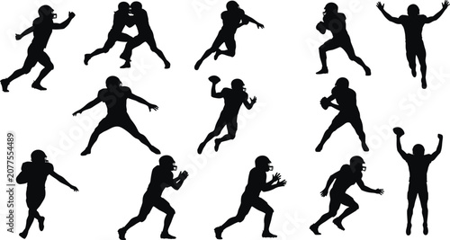 Bild auf Leinwand Baseball player silhouette set, softball players batting pitching catching, athl
