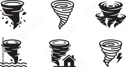 Canvas Print Set of six different tornado and waterspout vector icons Vector