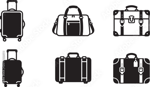 Bild auf Leinwand Six different types of luggage and suitcases icon set Vector