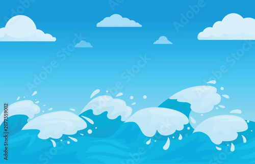 Quadro em tela Ocean waves cartoon landscape
