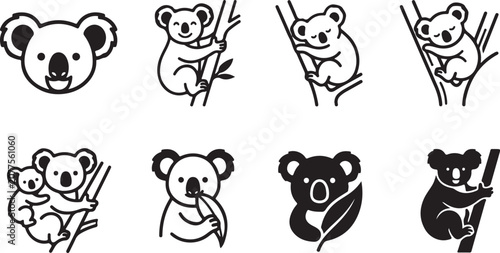 Photography Cute koala illustrations in various playful poses and interactions Vector