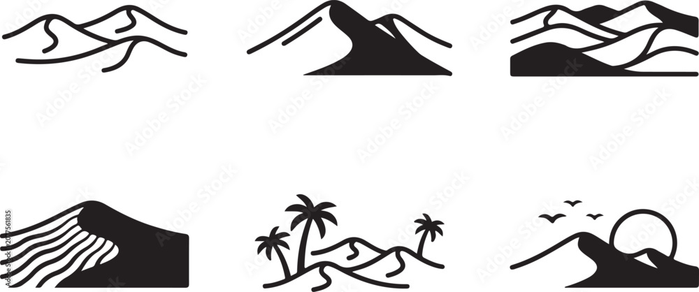 Fototapeta premium Six stylized beach and mountain vacation icons set Vector