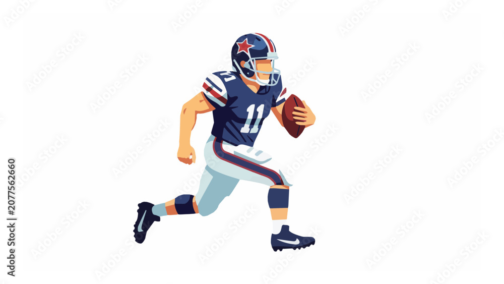 Obraz premium American football player running with ball in action