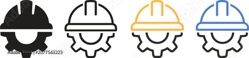 Hard Hat with Gear Icon Variations Set
