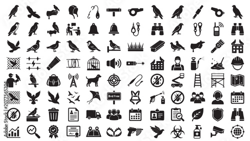 Photos Commercial falconry and bird control silhouette glyph icons collection