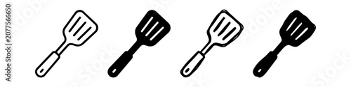 Konstfotografi Set of four kitchen spatula icons in various styles, including outline, solid, and hand-drawn doodle versions, perfect for culinary and cooking-themed designs