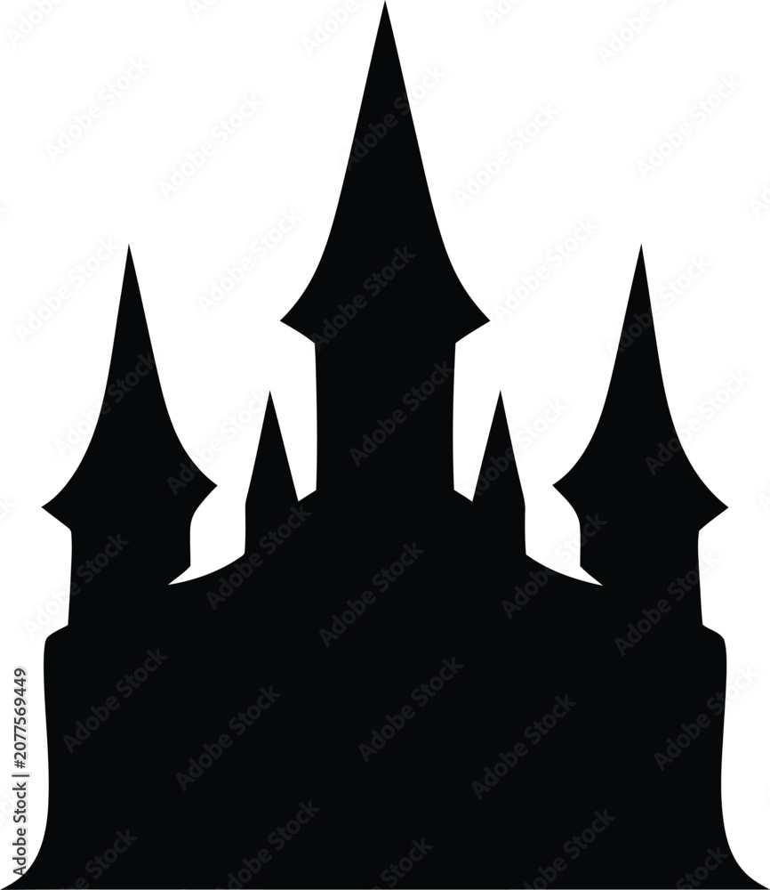 Fototapeta premium Black silhouette of a fairy tale castle with pointed towers