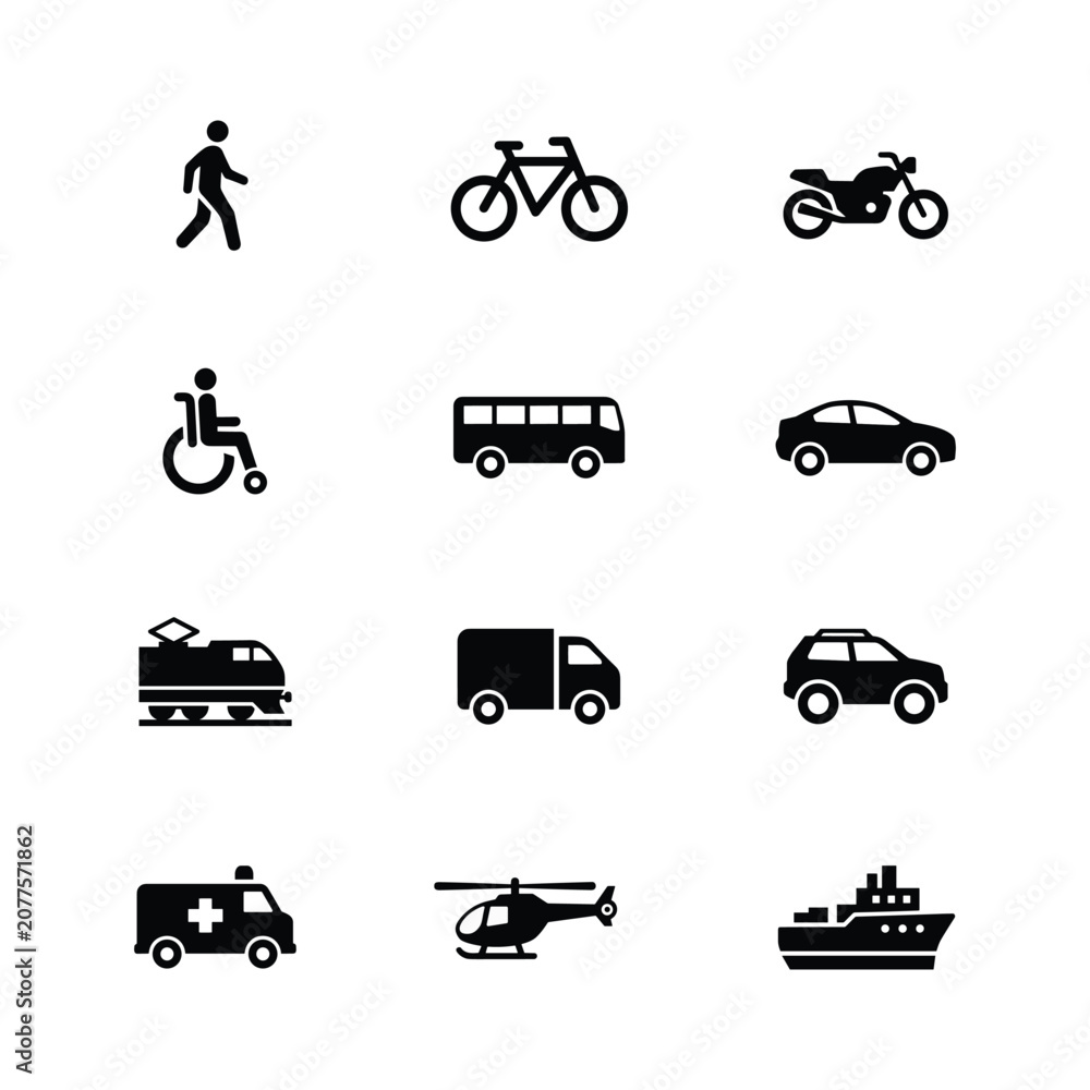 Naklejka premium Black and white transportation on white background vehicle symbol vector illustration 