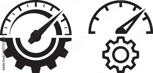 Speedometer icon with gear and needle indicator.