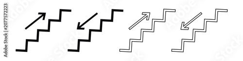 Tableau sur toile Upstairs and downstairs directional sign line icon set vector