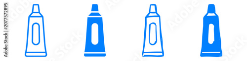 Foto Set of four blue tube icons in line and solid styles for toothpaste, lotion, or ointment