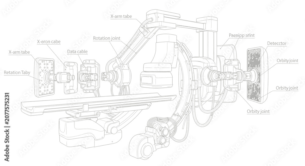Obraz premium Vector illustration of detailed diagram of medical imaging equipment with labeled parts and components