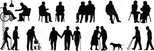 Foto Silhouettes of people of different ages and abilities engaged in various activit