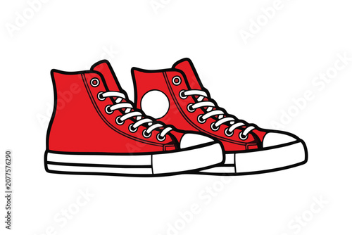 Red High Top Canvas Sneakers Illustration Vector Art