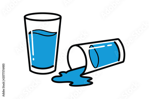 Schilderij op canvas Full and Spilled Water Glass Vector Illustration