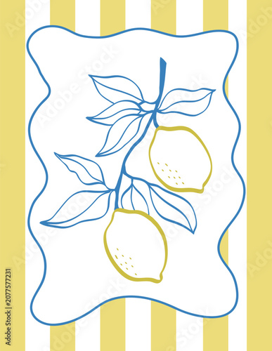 Foto Design with hand drawn lemon branch