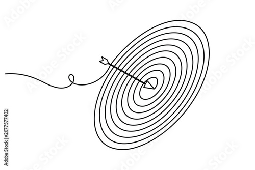 Goal achievement icon sign continuous one line drawing on white background minimalist concept of business success and target audience symbol outline vector illustration