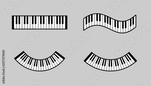 Set of four piano keyboard graphics showcases different bending shapes like straight, wavy, and arched curves.