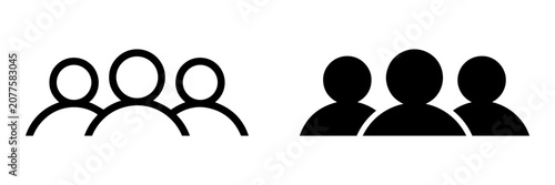 Vector group icon set showing community and team members in line art and solid silhouette styles