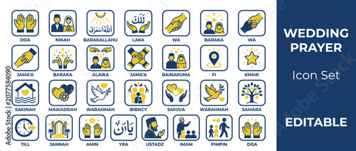 Islamic Wedding Prayer Icon Set: Marriage, Faith, Family, Blessings, Community