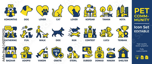 Pet Community Icon Set: Dogs, Cats, Adoption, Fun & Services