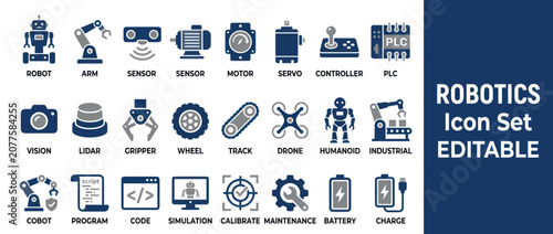 Robotics Icon Set: Automation, AI, Engineering, Technology Symbols