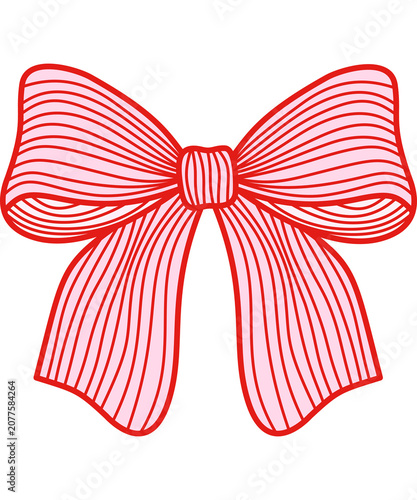 Hand drawn red ribbon bow illustration, minimalist sketch style line art vector isolated on white background