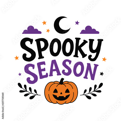 Spooky season halloween typography with smiling pumpkin
