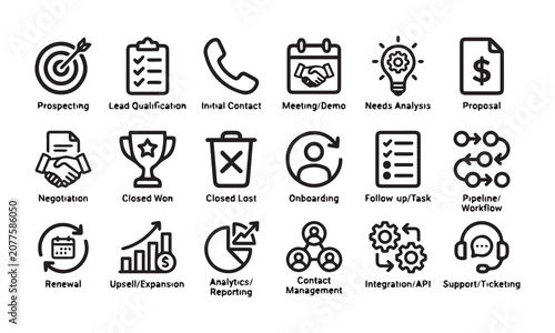Canvastavla Sales pipeline workflow icons set for crm systems and business process management