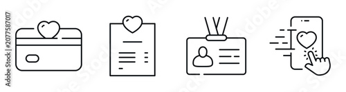 Photos Card and mobile icons indicating favorites and identity on white field