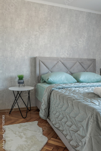 Modern Bedroom Interior with Double Bed and Bedside Table