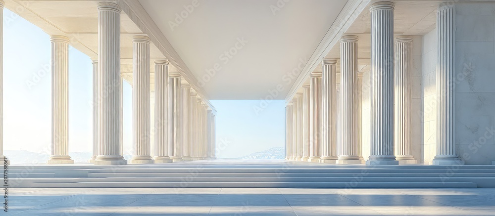 Fototapeta premium Classic Marble Colonnade with Sunlight and Ancient Architecture